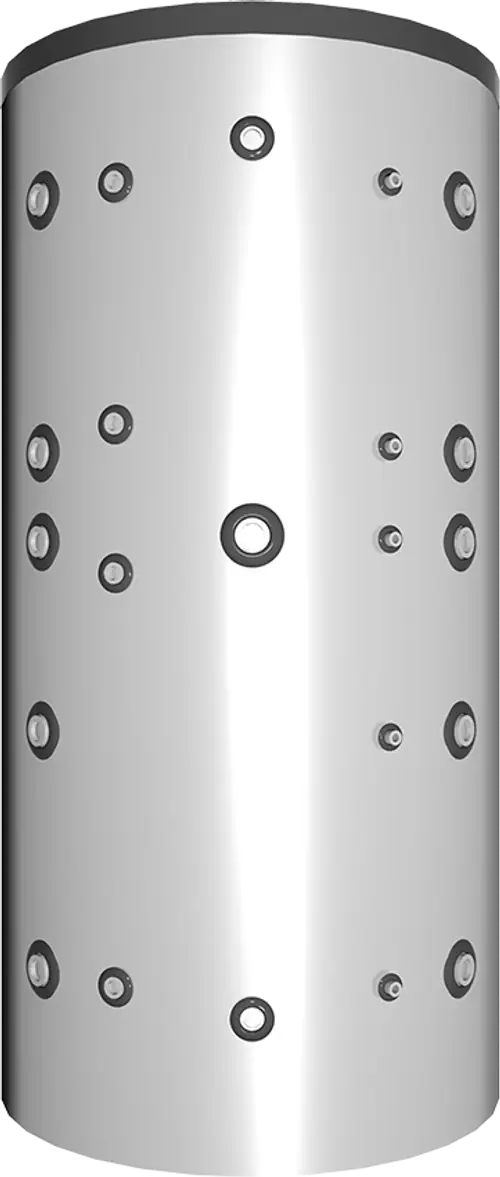 Silberner Zylinder mit gleichmäßig verteilten runden Öffnungen, dargestellt in glänzender Oberfläche. Produkt von Juratherm, geeignet für Dämmungsanwendungen.